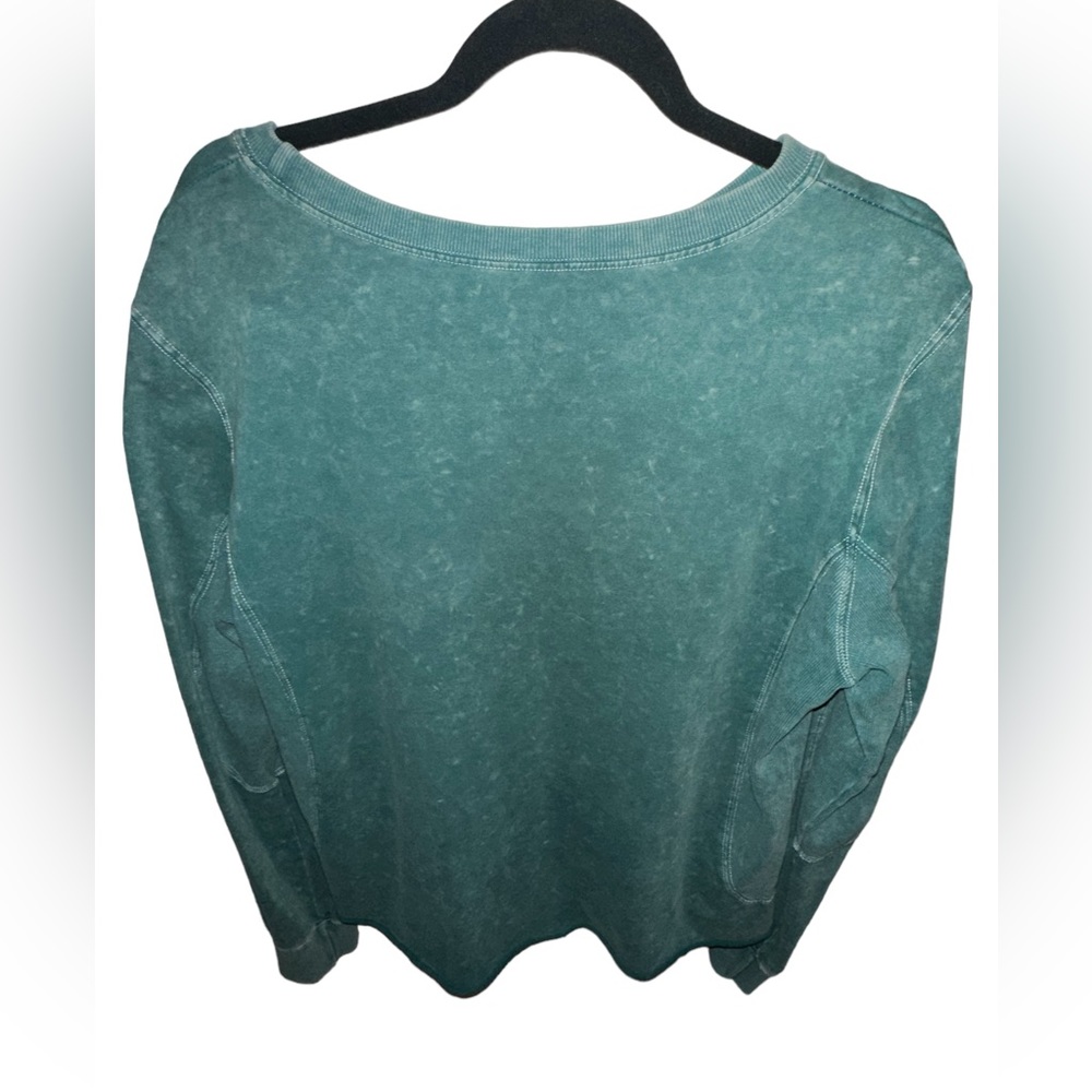 Vintage Green Mineral Washed Long Sleeve Crew Neck Top with ribbed sides 2XL